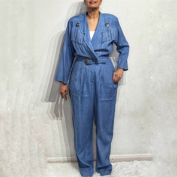 Rabbit Rabbit Rabbit Chambray Vintage Fringe Jumpsuit Sz M - Picture 1 of 12